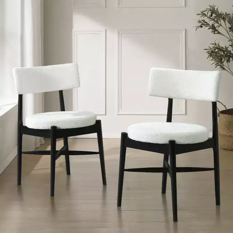 Modern Rubberwood Linen Blend Upholstered Dining Chairs (of 2)