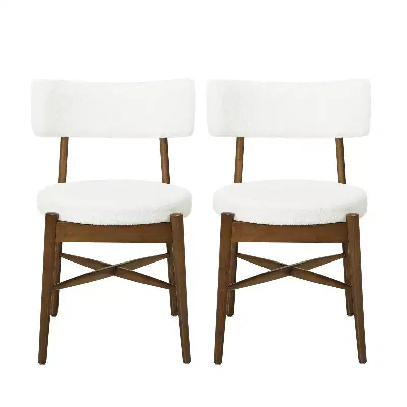 Modern Rubberwood Linen Blend Upholstered Dining Chairs (of 2)
