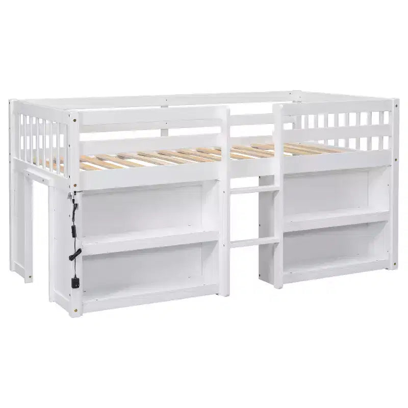 Lit superposé bas pour enfant avec étagères à deux niveaux et lumière LED, 79,8''L * 43,9''l, taille double