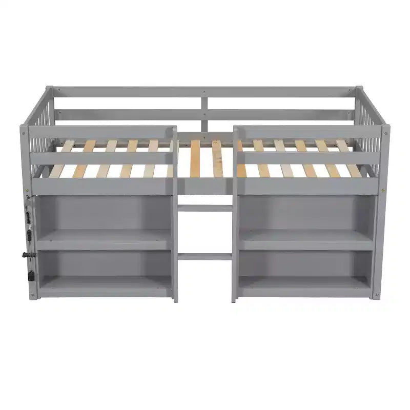 Lit superposé bas pour enfant avec étagères à deux niveaux et lumière LED, 79,8''L * 43,9''l, taille double