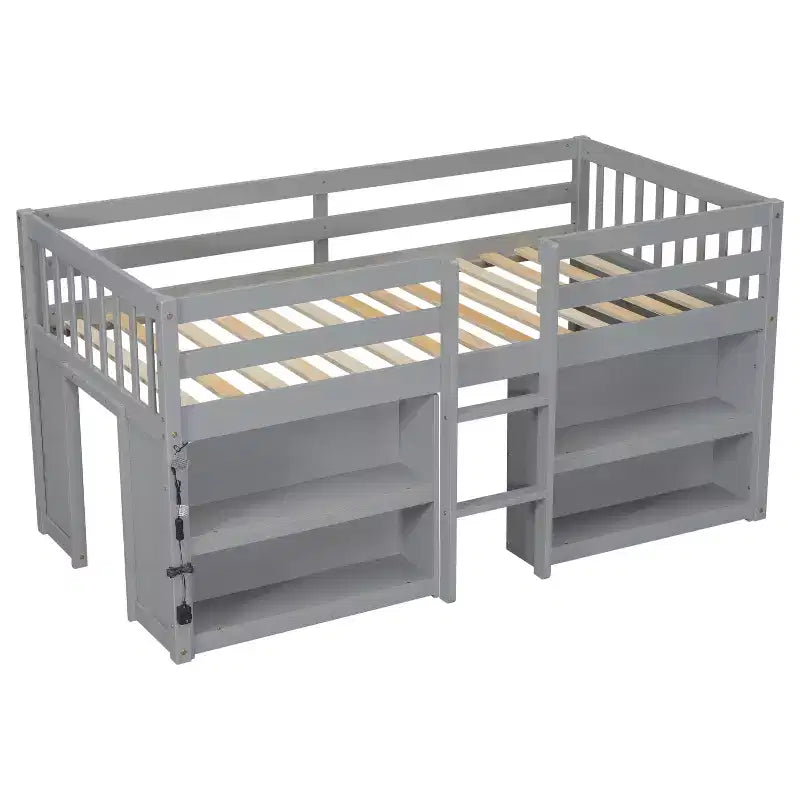 Lit superposé bas pour enfant avec étagères à deux niveaux et lumière LED, 79,8''L * 43,9''l, taille double