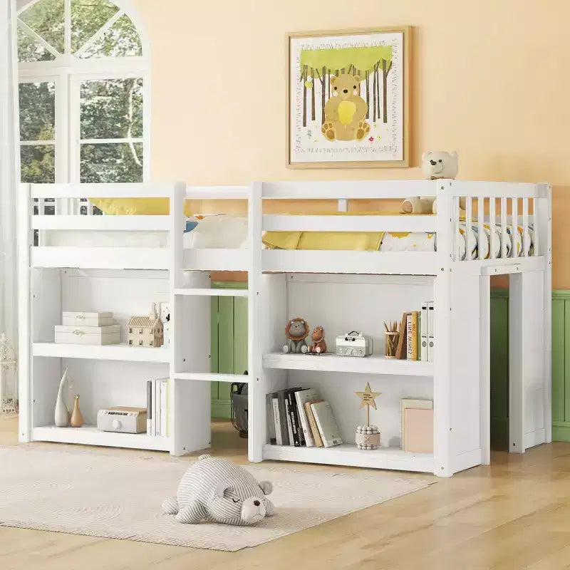Lit superposé bas pour enfant avec étagères à deux niveaux et lumière LED, 79,8''L * 43,9''l, taille double