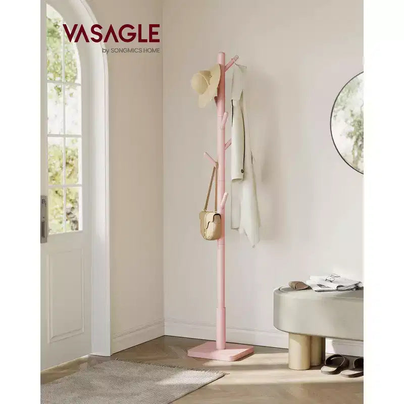 Solid Wood Coat Rack, Free Standing Hall Coat Tree with 8 Hooks, 3 Height Options, for Coats, Hats, Bags, Purses, for Entryway, Hallway
