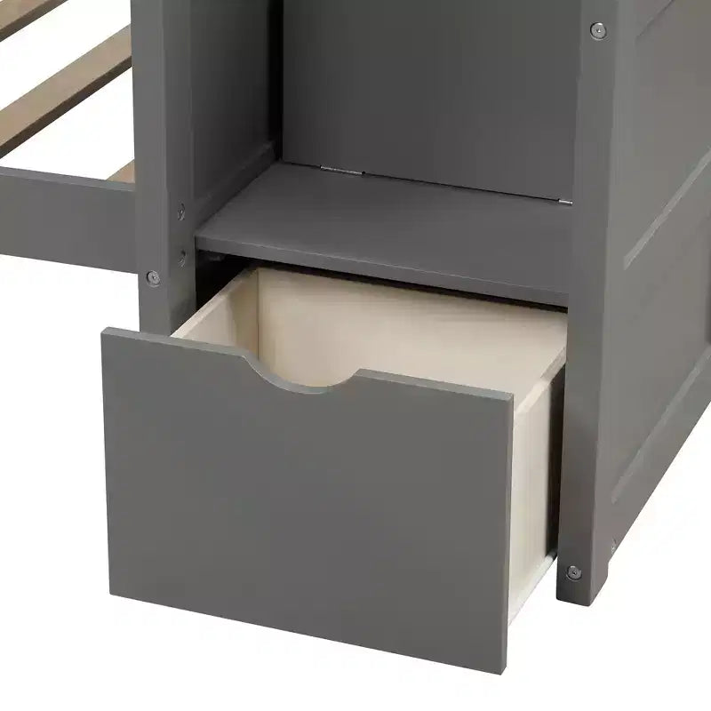 Lit superposé simple/double, lit inférieur convertible, étagères de rangement et tiroirs