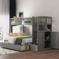 Whisen Twin over Full / Twin Bunk Bed, Convertible Bottom Bed, Storage Shelves and Drawers