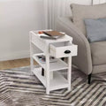 Compact Side Table with Drawers & Flip-Design Bottom Shelf for Storage Efficiency