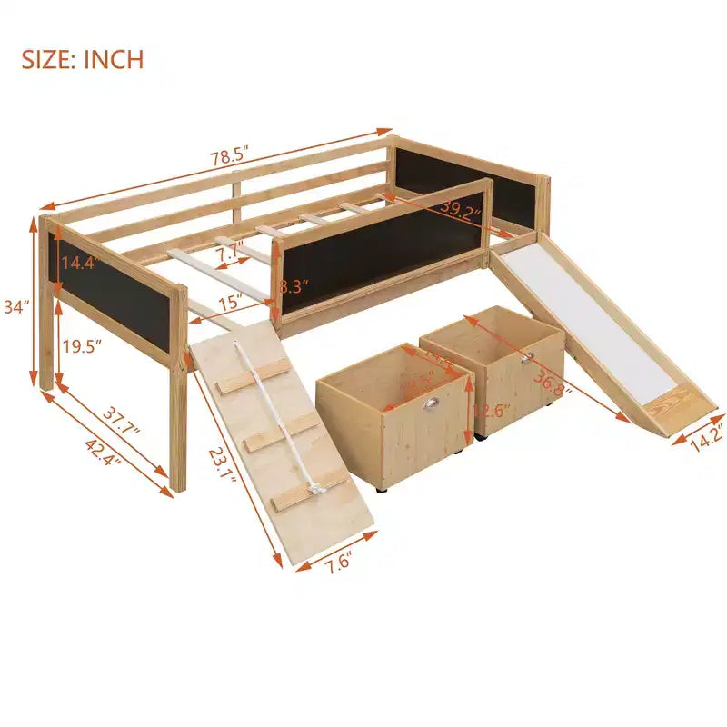 78.5Lx79.2'W Lit Mezzanine pour Lit Simple Design Moderne en Bois avec Deux Rangement