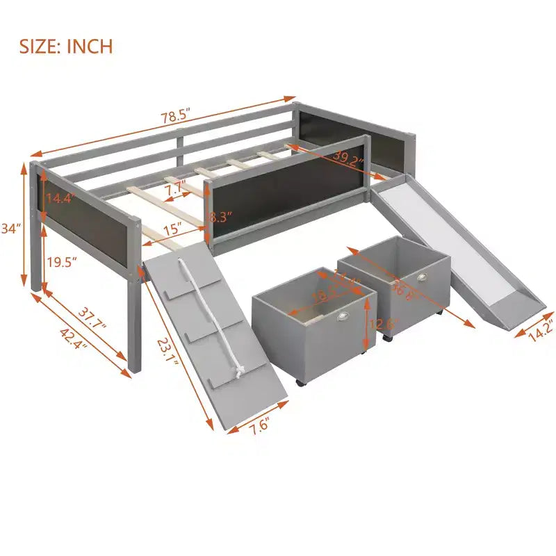 78.5Lx79.2'W Lit Mezzanine pour Lit Simple Design Moderne en Bois avec Deux Rangement