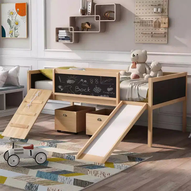 78.5Lx79.2'W Lit Mezzanine pour Lit Simple Design Moderne en Bois avec Deux Rangement