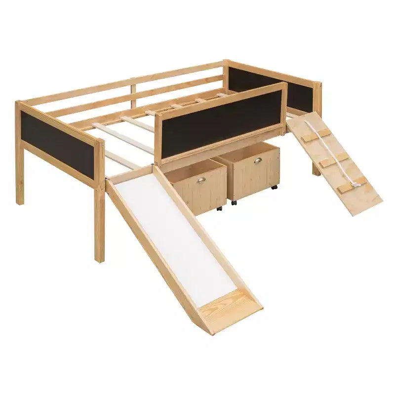 78.5Lx79.2'W Lit Mezzanine pour Lit Simple Design Moderne en Bois avec Deux Rangement