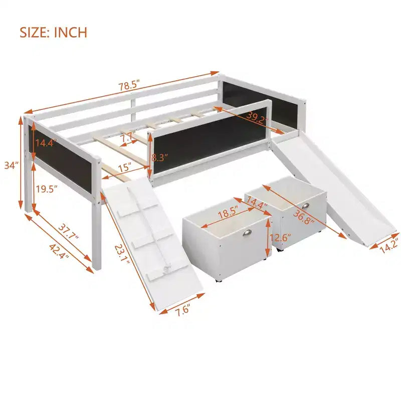 78.5Lx79.2'W Lit Mezzanine pour Lit Simple Design Moderne en Bois avec Deux Rangement
