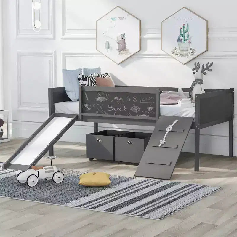 78.5Lx79.2'W Lit Mezzanine pour Lit Simple Design Moderne en Bois avec Deux Rangement