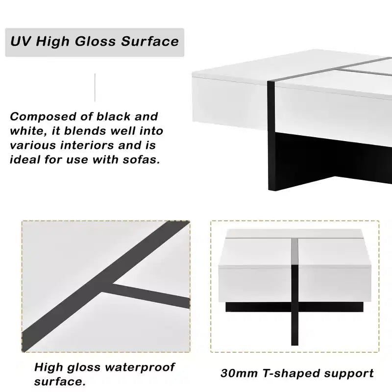 Meuble de salon, Table basse à surface brillante, 45,225,513,7 pouces