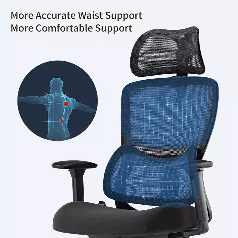 Chaise de bureau lombaire réglable avec support ergonomique et accoudoirs relevables