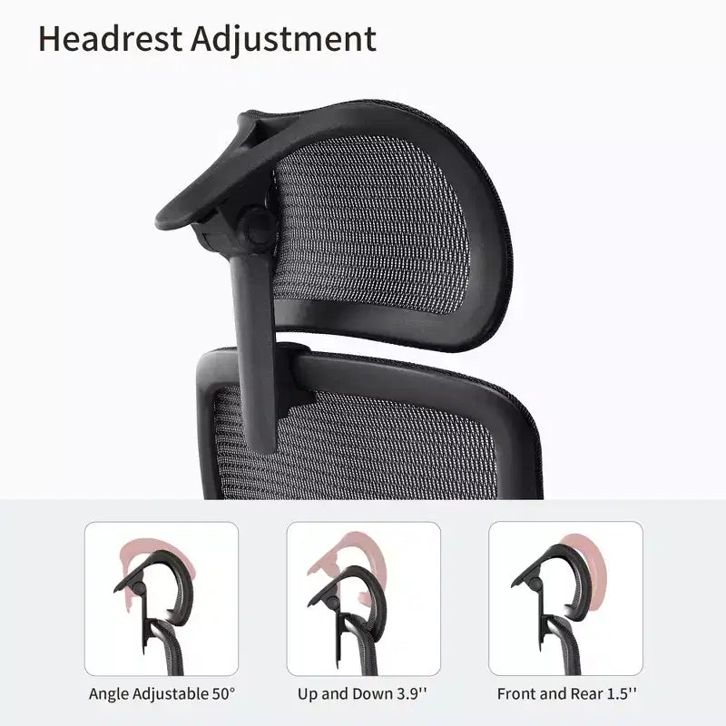Chaise de bureau lombaire réglable avec support ergonomique et accoudoirs relevables