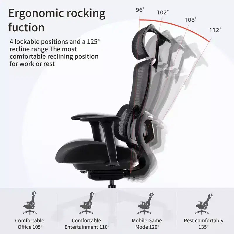 Chaise de bureau lombaire réglable avec support ergonomique et accoudoirs relevables