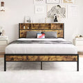 Queen Metal Bed Frame: Storage Headboard, Charging Station, Bookcase, No Box Spring, Easy Assembly, Black