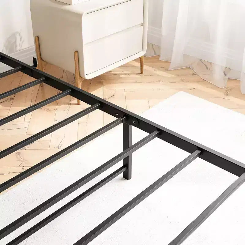Metal Bed Frame: Storage Headboard, Charging Station, Bookcase, No Box Spring, Easy Assembly, Black