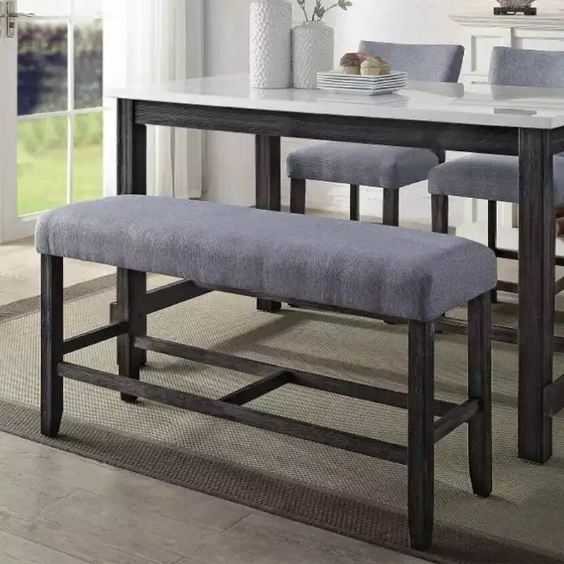 Fabric Counter Height Bench in Grey and Weathered Espresso