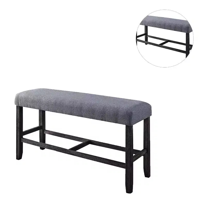 Fabric Counter Height Bench in Grey and Weathered Espresso