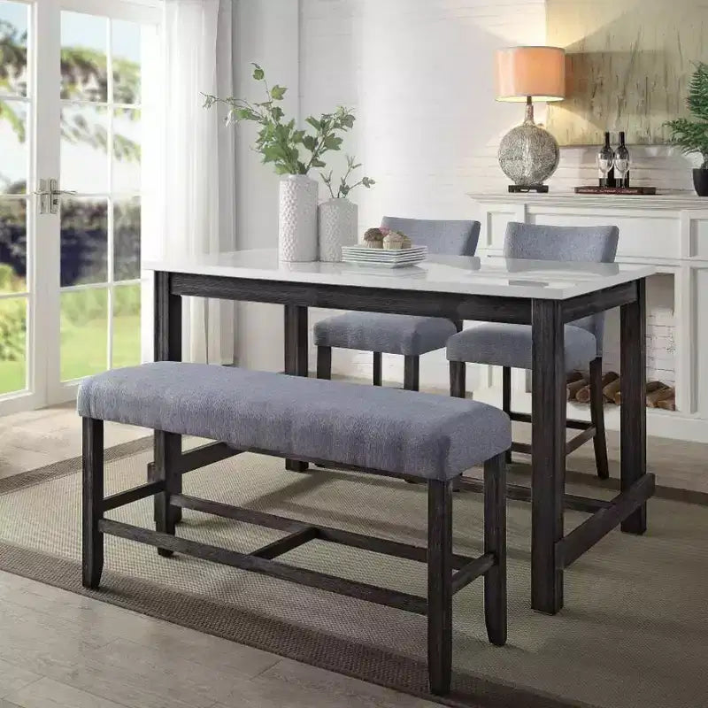 Banc de comptoir en tissu gris et expresso vieilli