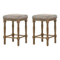 Simple Relax Set of 2 Fabric Upholstered Counter Height Stools in Weathered Oak and Beige