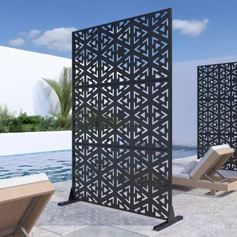 Paravent décoratif en acier galvanisé noir | 183H x 120L x 4P cm