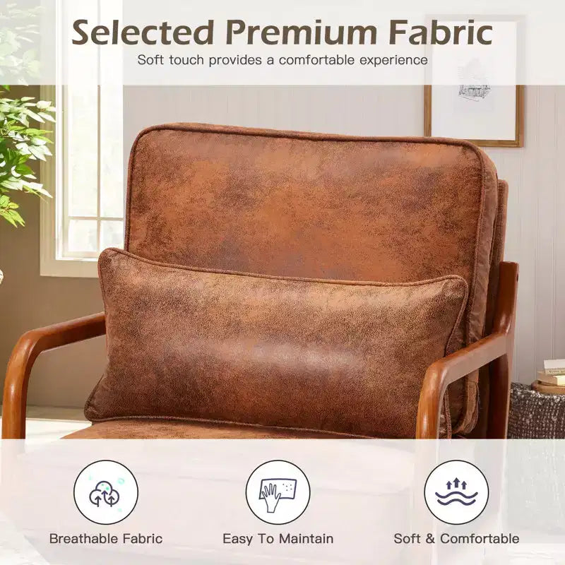 Fauteuil d'appoint en bois avec dossier haut, revêtement en similicuir et accoudoirs ergonomiques