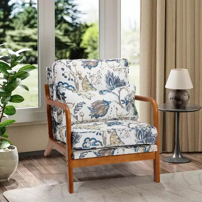 Fauteuil d'appoint en bois avec dossier haut, revêtement en similicuir et accoudoirs ergonomiques