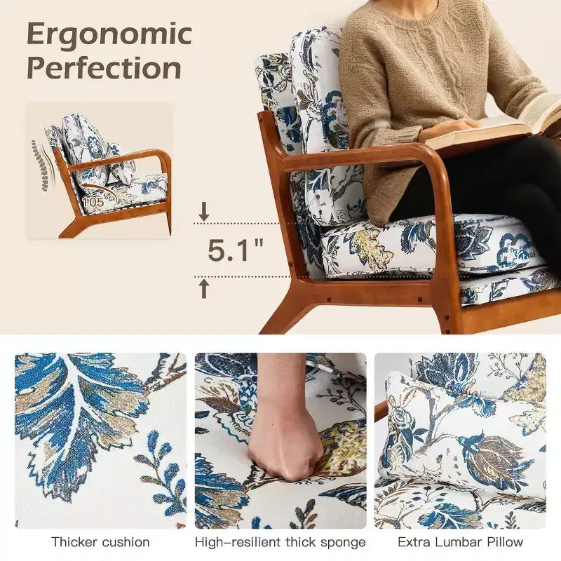 Fauteuil d'appoint en bois avec dossier haut, revêtement en similicuir et accoudoirs ergonomiques