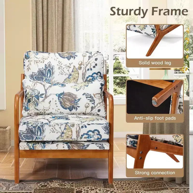 Fauteuil d'appoint en bois avec dossier haut, revêtement en similicuir et accoudoirs ergonomiques