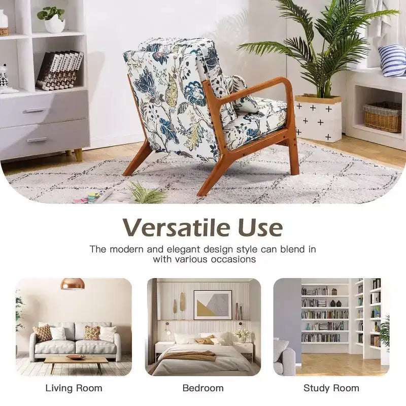 Fauteuil d'appoint en bois avec dossier haut, revêtement en similicuir et accoudoirs ergonomiques