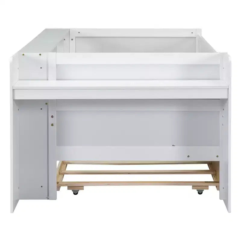 Lit de repos enfant avec tiroirs et lit gigogne, étagères de rangement intégrées à la tête de lit et table pliante – Bois de pin