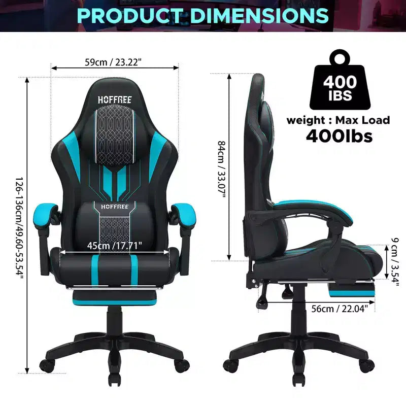 Chaise de bureau ergonomique avec repose-pieds, soutien lombaire réglable et dossier inclinable