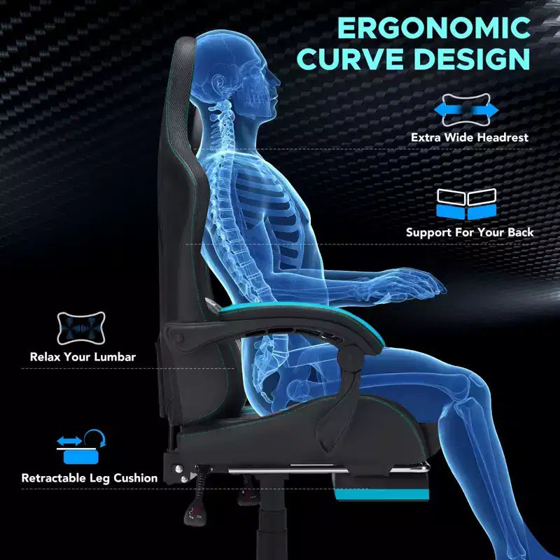 Chaise de bureau ergonomique avec repose-pieds, soutien lombaire réglable et dossier inclinable