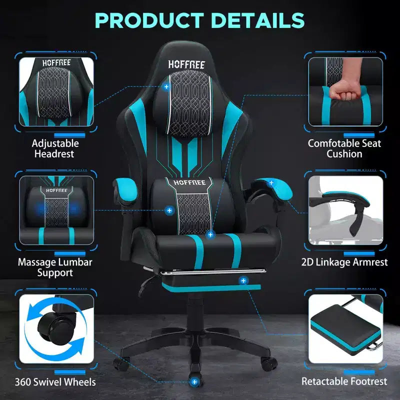 Chaise de bureau ergonomique avec repose-pieds, soutien lombaire réglable et dossier inclinable