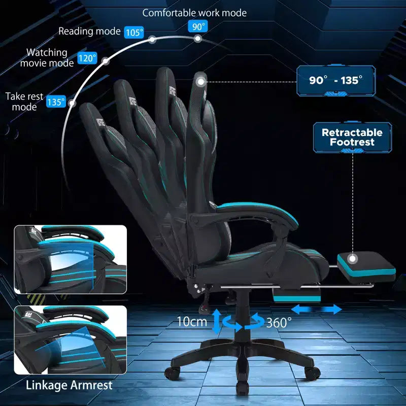 Chaise de bureau ergonomique avec repose-pieds, soutien lombaire réglable et dossier inclinable