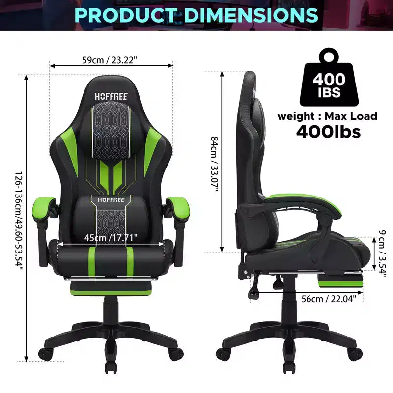 Chaise de bureau ergonomique avec repose-pieds, soutien lombaire réglable et dossier inclinable