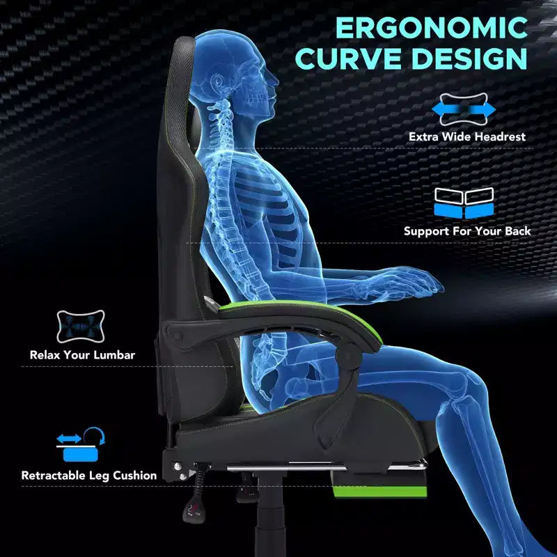 Chaise de bureau ergonomique avec repose-pieds, soutien lombaire réglable et dossier inclinable