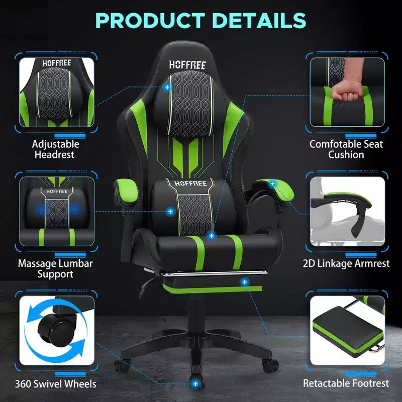 Chaise de bureau ergonomique avec repose-pieds, soutien lombaire réglable et dossier inclinable