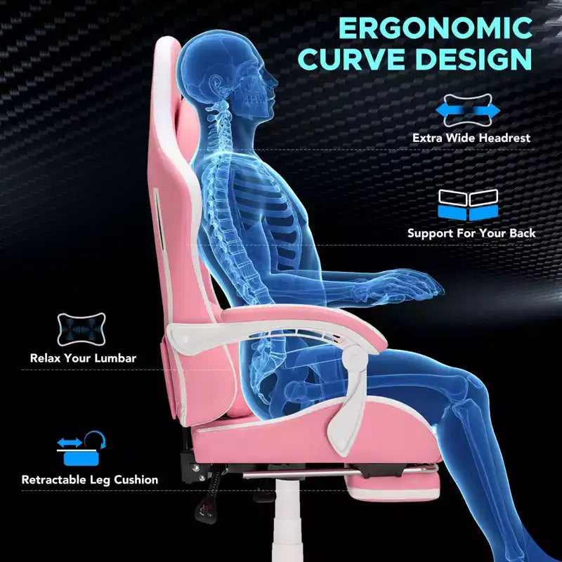 Chaise de bureau ergonomique avec repose-pieds, soutien lombaire réglable et dossier inclinable