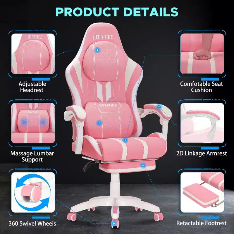Chaise de bureau ergonomique avec repose-pieds, soutien lombaire réglable et dossier inclinable
