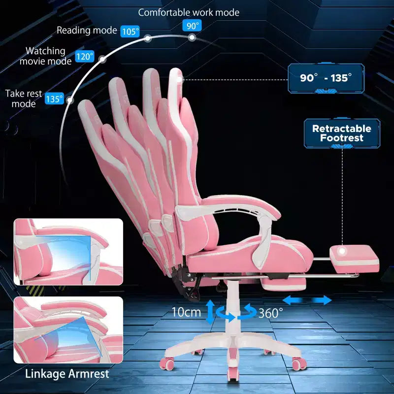 Chaise de bureau ergonomique avec repose-pieds, soutien lombaire réglable et dossier inclinable