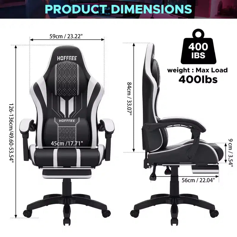 Chaise de bureau ergonomique avec repose-pieds, soutien lombaire réglable et dossier inclinable