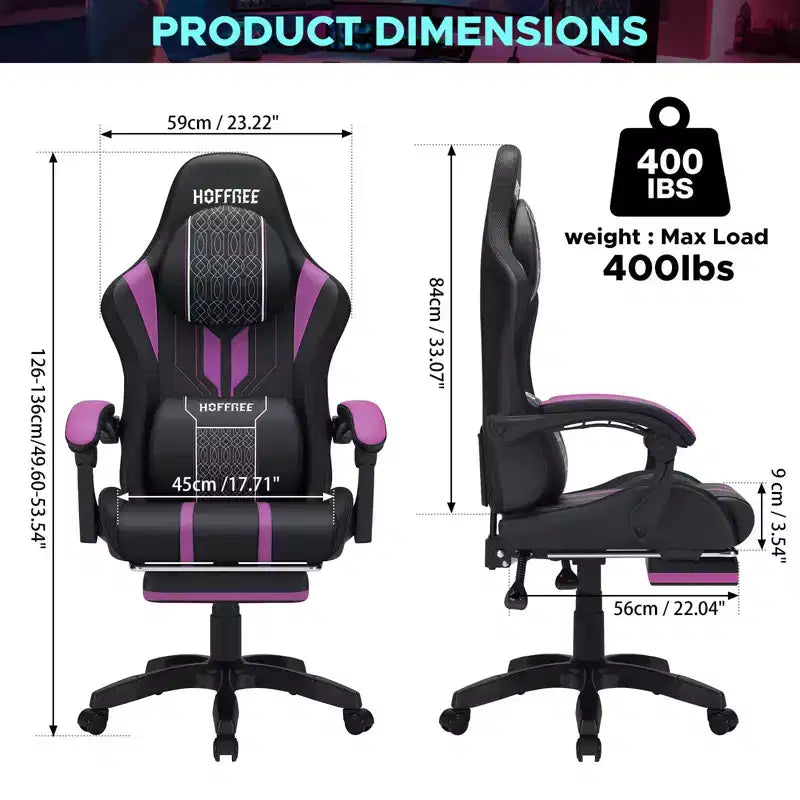 Chaise de bureau ergonomique avec repose-pieds, soutien lombaire réglable et dossier inclinable