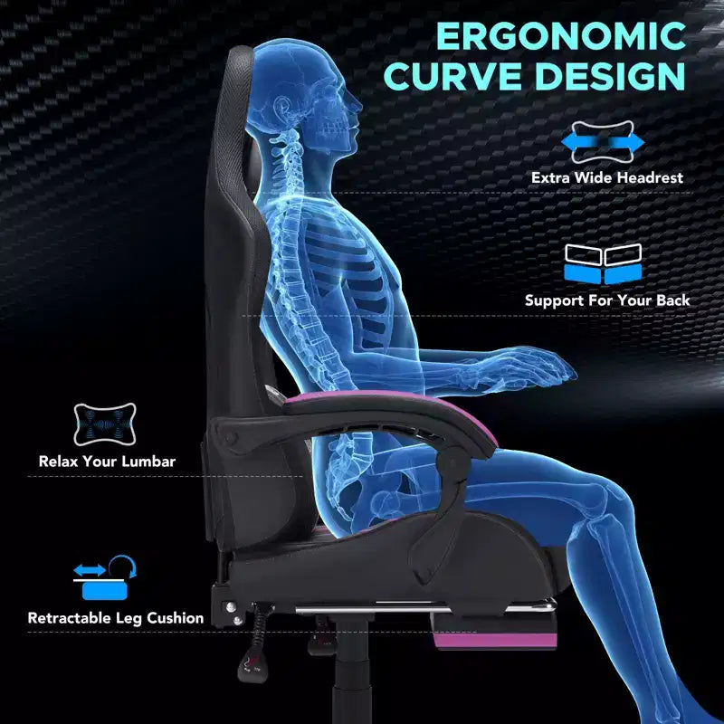 Chaise de bureau ergonomique avec repose-pieds, soutien lombaire réglable et dossier inclinable
