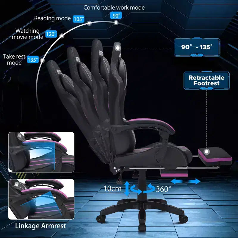 Chaise de bureau ergonomique avec repose-pieds, soutien lombaire réglable et dossier inclinable