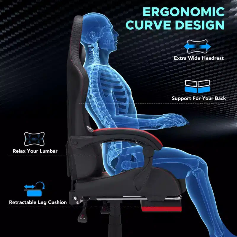 Chaise de bureau ergonomique avec repose-pieds, soutien lombaire réglable et dossier inclinable