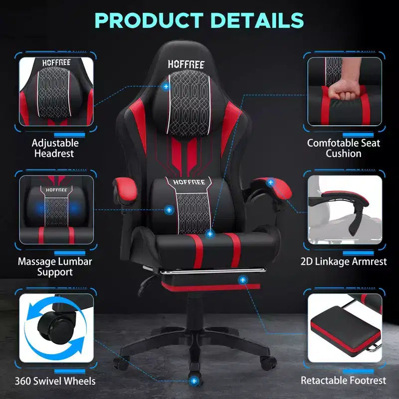 Chaise de bureau ergonomique avec repose-pieds, soutien lombaire réglable et dossier inclinable