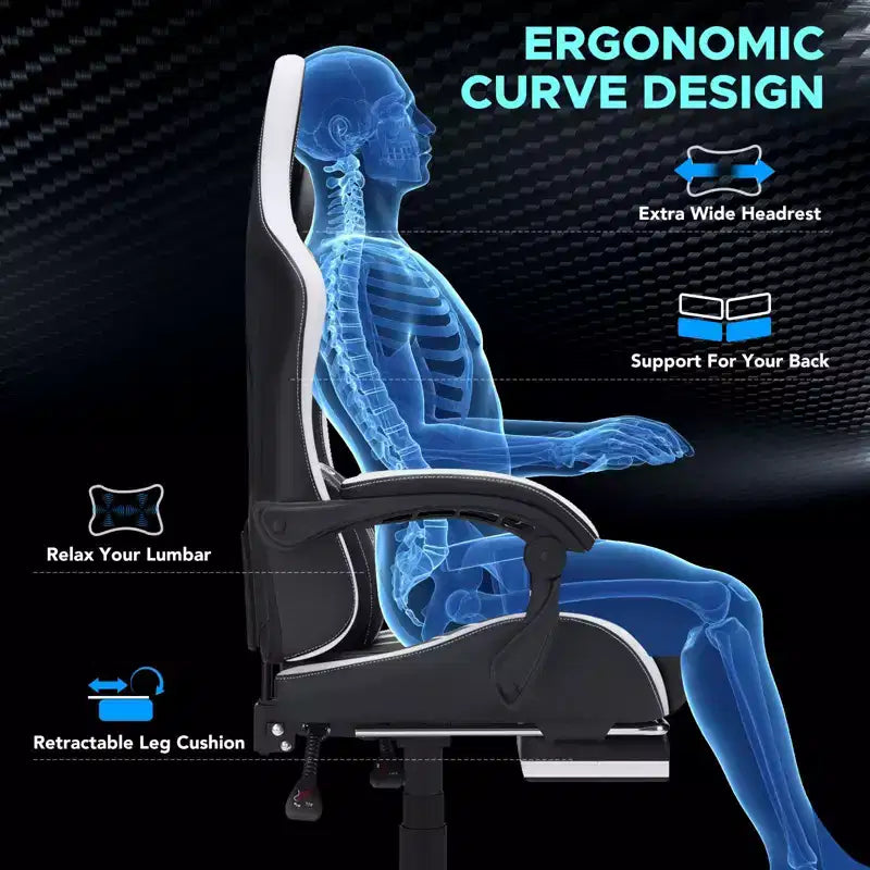 Chaise de bureau ergonomique avec repose-pieds, soutien lombaire réglable et dossier inclinable